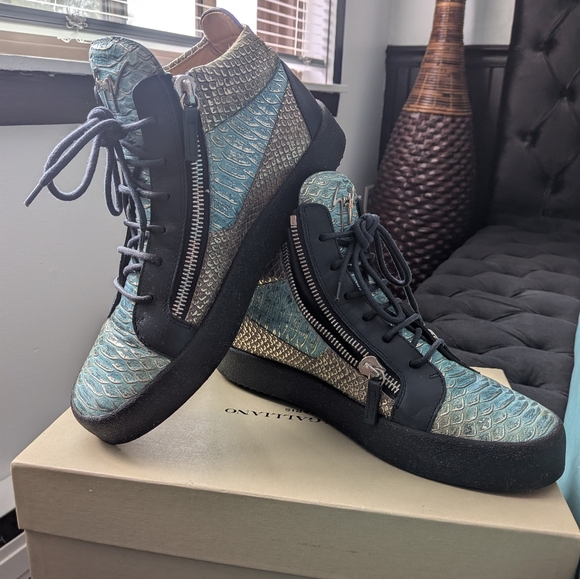 Giuseppe Men's Blue-Teal-Silver High-top Sneakers In PRESTINE CONDITION! - Picture 13 of 14